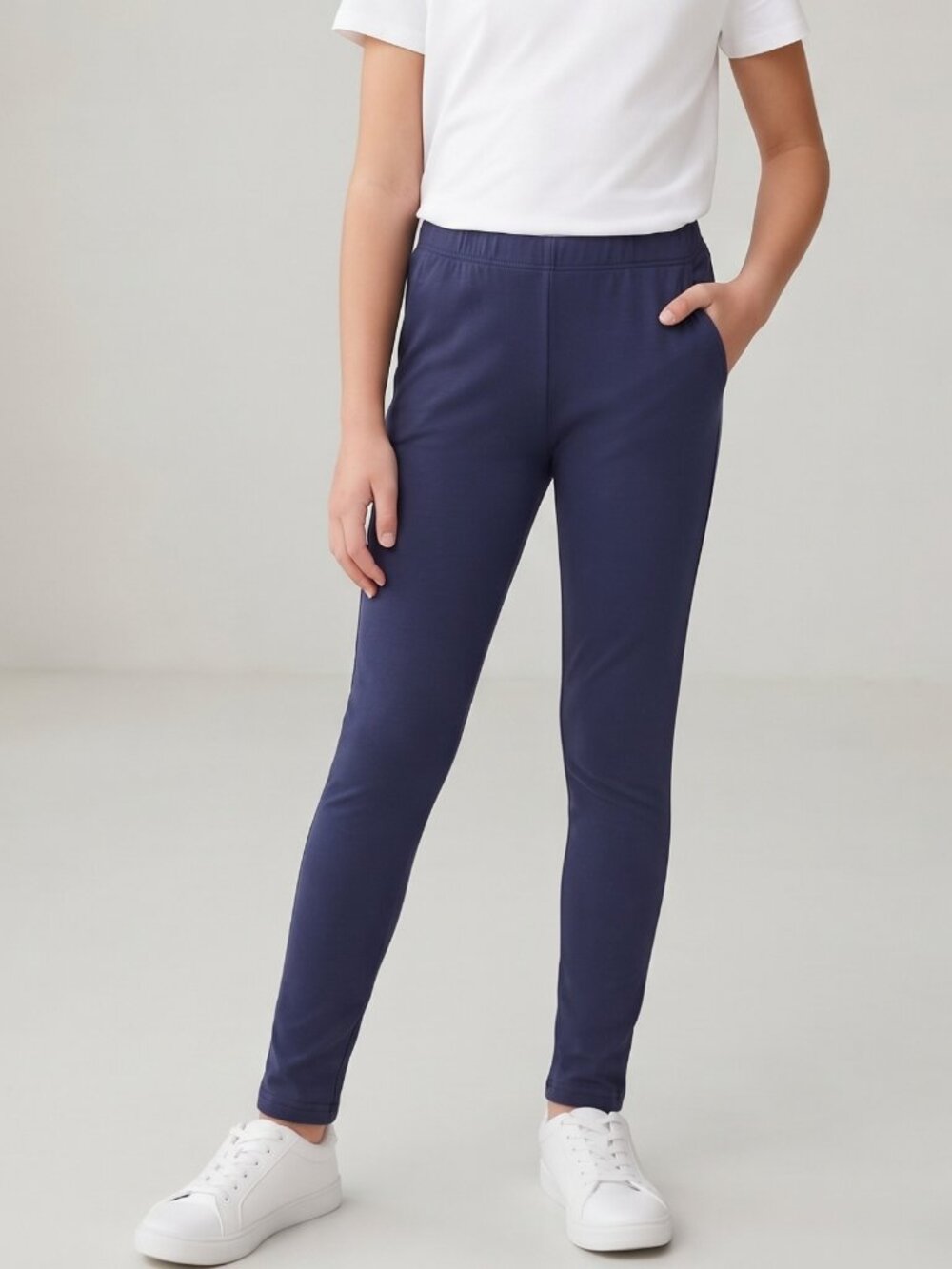 NWT Hiahif Navy Blue Cotton Stretch Everyday Leggings Kids 10-12Y